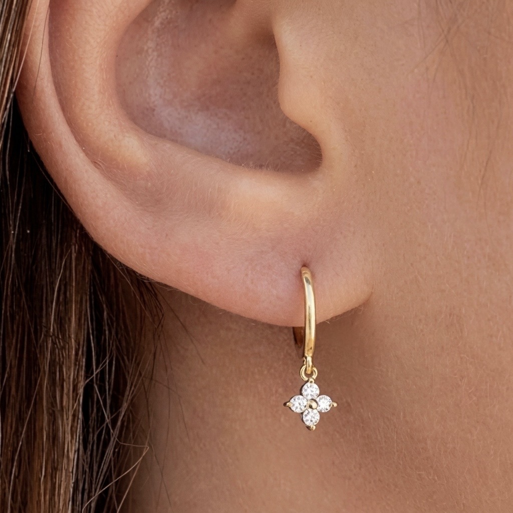 Crystal Floral Charm Huggie Earring